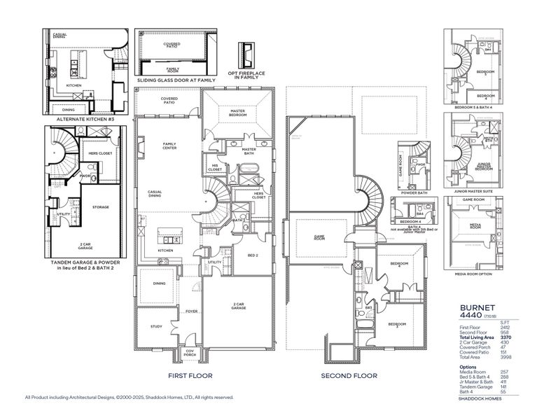 2D floor plan layout for the Burnet - 4440F by Shaddock Homes in Fields - 50' Lots, Frisco, TX (Image 3).