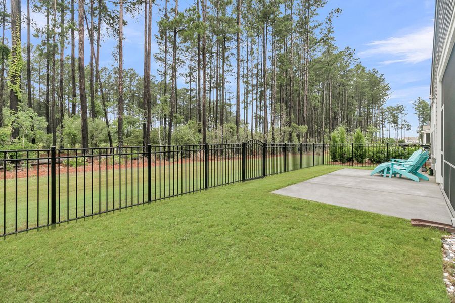 Exterior details and patio area of a home in K. Hovnanian's® Four Seasons at Lakes of Cane Bay, Summerville (Image 25).