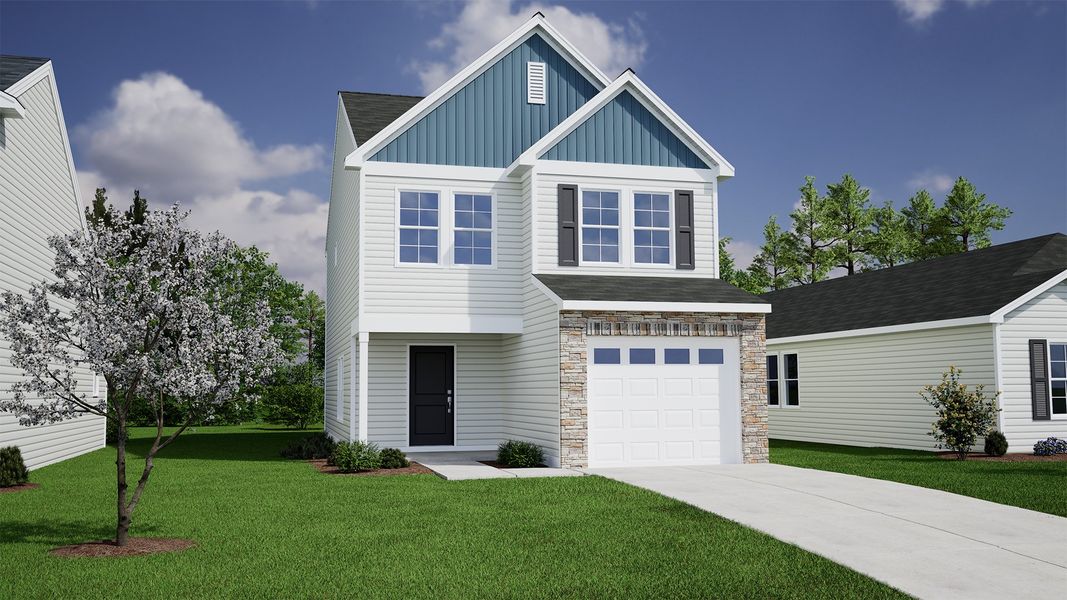Representative exterior photo of a completed home built from the Bartow - Genesis Value Collection by Mungo Homes in Hidden Springs, Lexington, SC (Image 15). Representative exterior photo of a completed home built from the Bartow - Genesis Value Collection by Mungo Homes in Hidden Springs, Lexington, SC (Image 15).