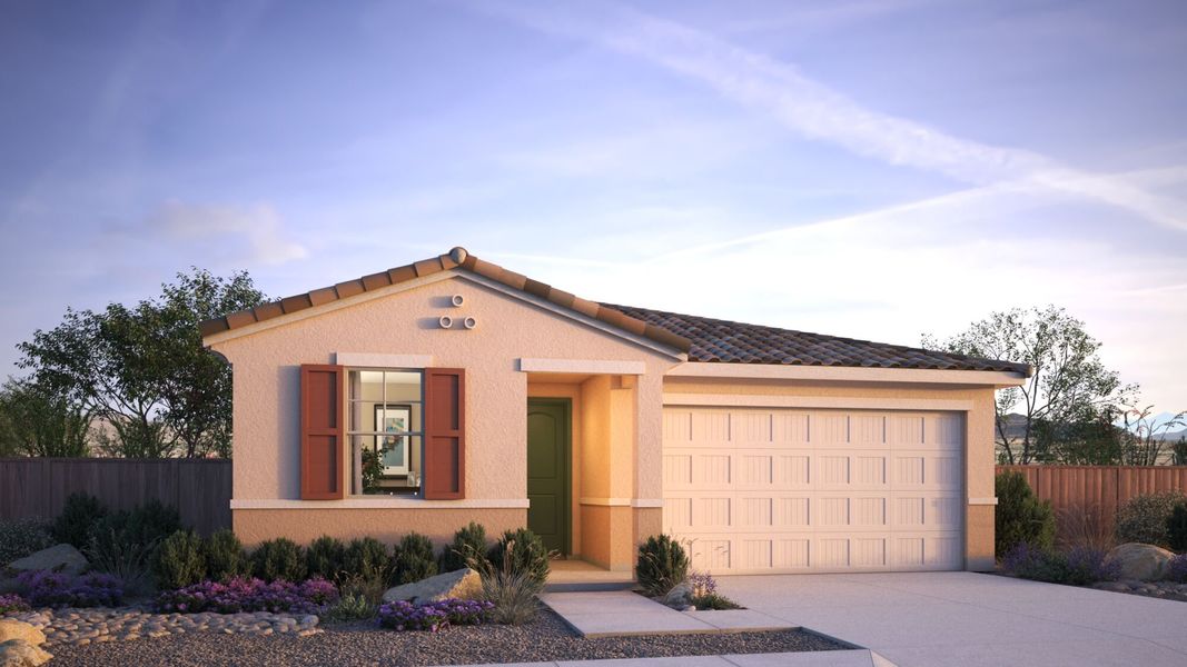 Representative exterior photo of a completed home built from the Ginger by Mattamy Homes in Cantabria at Rincon Knolls, Vail, AZ (Image 18).