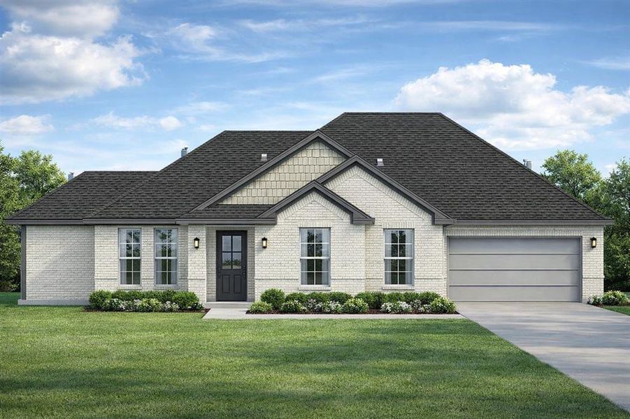 Front exterior of a new home in Stoneview, Glen Rose, TX, highlighting curb appeal (Image 1). Front exterior of a new home in Stoneview, Glen Rose, TX, highlighting curb appeal (Image 1).