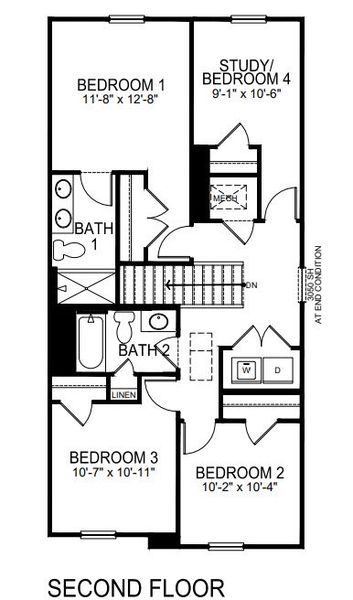 2D floor plan layout for the Mitchell by D.R. Horton in Shepherd's Farm, Mooresville, NC (Image 3).
