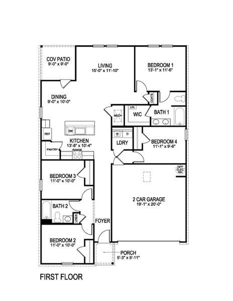 2D floor plan layout for the EDISON by D.R. Horton in Morford, Jackson, TN (Image 2). 2D floor plan layout for the EDISON by D.R. Horton in Morford, Jackson, TN (Image 2).