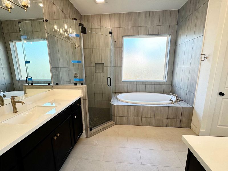 Striking grey tile, floor to ceiling makes a statement.