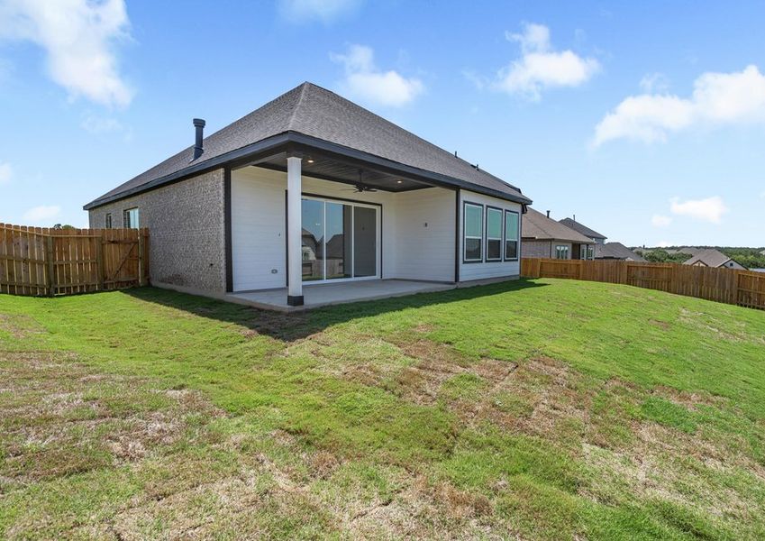 The back yard is fully fenced in. The back yard is fully fenced in.