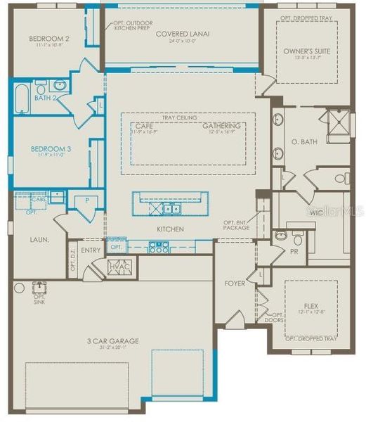 2D floor plan layout of this home in Del Webb at Viera, Melbourne, FL (Image 3).