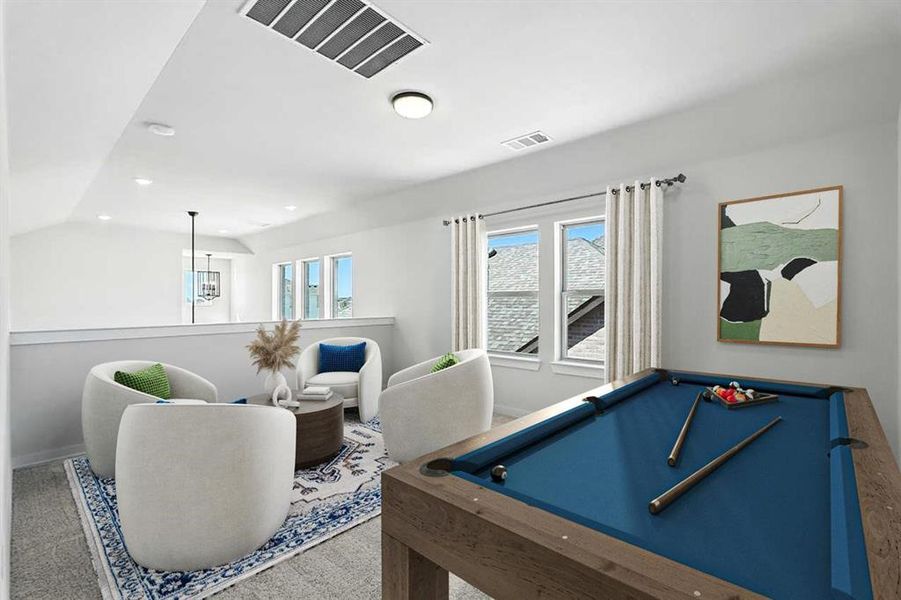 Recreation room with carpet flooring and billiards Recreation room with carpet flooring and billiards