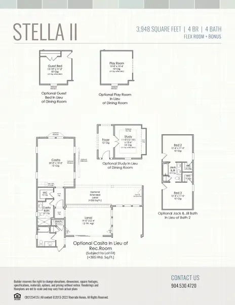 2D floor plan layout for the Stella II by Riverside Homes in Hidden Creek at SilverLeaf, St. Augustine, FL (Image 7).