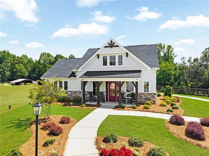 Front exterior of a new home in Laurel Farms, Dallas, GA, highlighting curb appeal (Image 21).