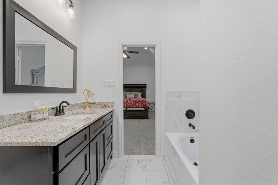 Separate soaker tub in primary