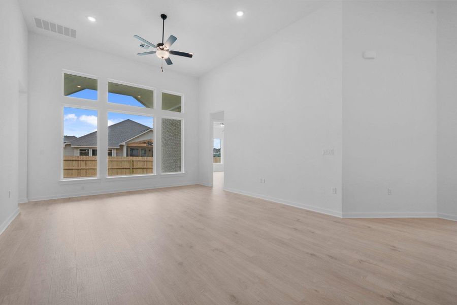 Family Room with soaring ceiling