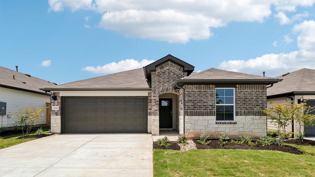 Front exterior of a new home in Briarwood, Elgin, TX, highlighting curb appeal (Image 1). Front exterior of a new home in Briarwood, Elgin, TX, highlighting curb appeal (Image 1).