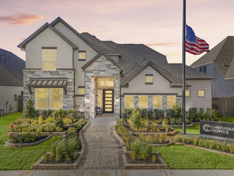 Front exterior of a new home in Brookewater, Rosenberg, TX, highlighting curb appeal (Image 21).