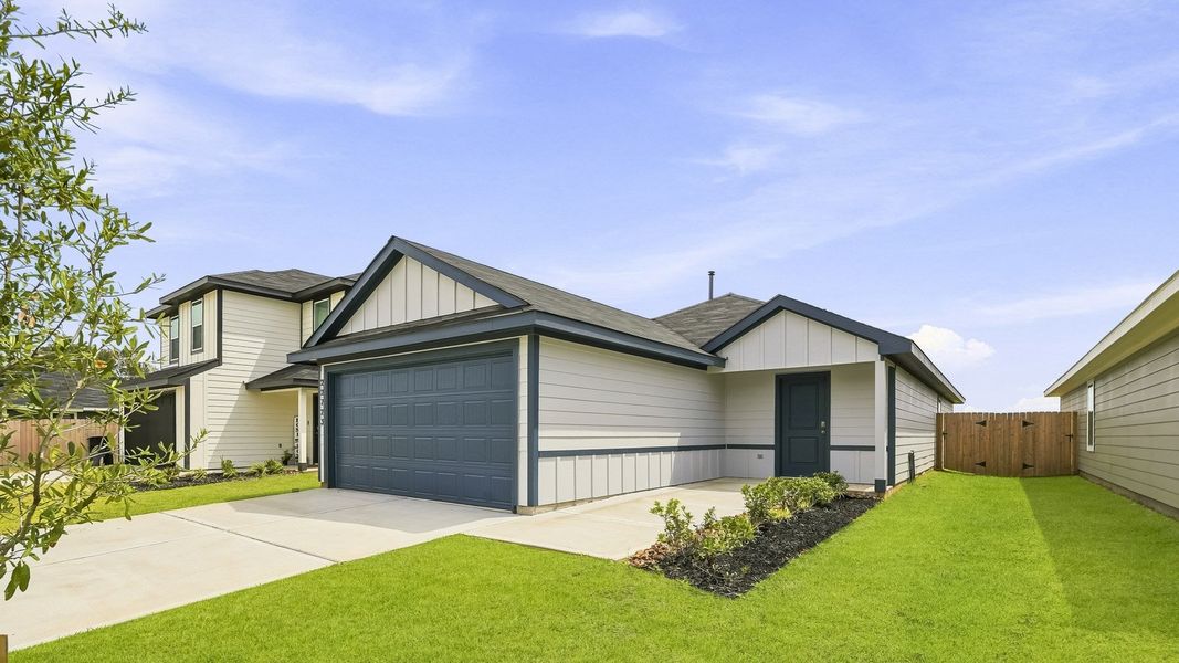 Front exterior of a new home in Sunset Valley, Hockley, TX, highlighting curb appeal (Image 2). Front exterior of a new home in Sunset Valley, Hockley, TX, highlighting curb appeal (Image 2).