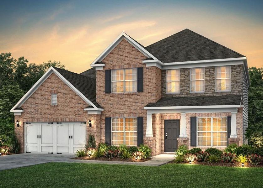 Front exterior of a new home in Sierra Creek, Hoschton, GA, highlighting curb appeal (Image 2). Front exterior of a new home in Sierra Creek, Hoschton, GA, highlighting curb appeal (Image 2).