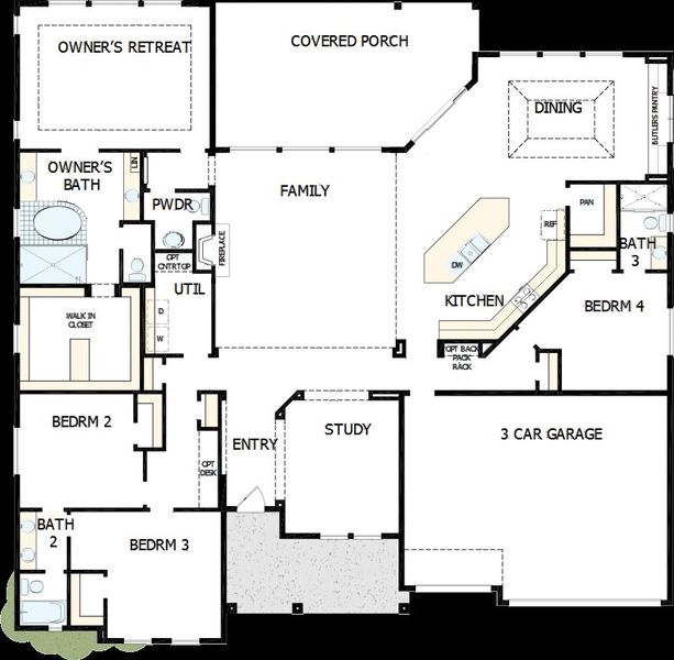 2D floor plan layout of this home in Rees Landing Estates, Spicewood, TX (Image 2). 2D floor plan layout of this home in Rees Landing Estates, Spicewood, TX (Image 2).