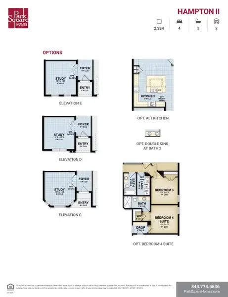 2D floor plan layout for the Hampton II by Park Square Residential in The Sanctuary at Seaire, Parrish, FL (Image 4).