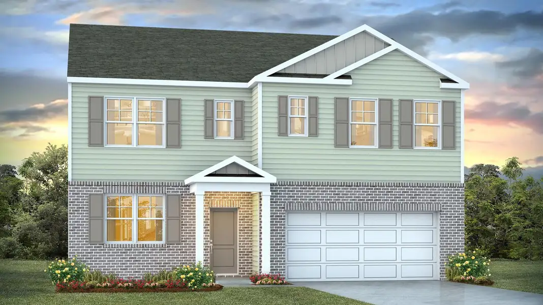 Front exterior of a new home in Livingston Woods, Irmo, SC, highlighting curb appeal (Image 1). Front exterior of a new home in Livingston Woods, Irmo, SC, highlighting curb appeal (Image 1).