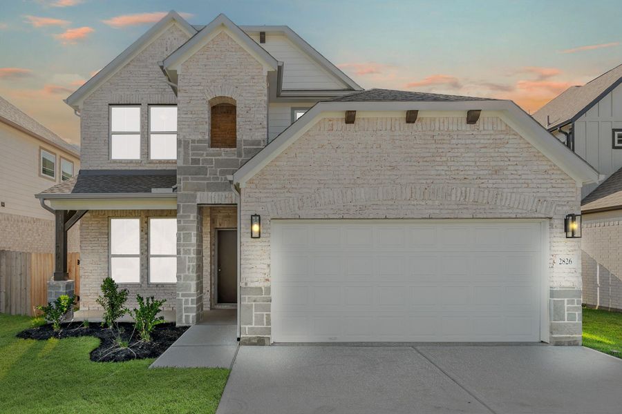 Front exterior of a new home in Morton Creek Ranch, Katy, TX, highlighting curb appeal (Image 17). Front exterior of a new home in Morton Creek Ranch, Katy, TX, highlighting curb appeal (Image 17).