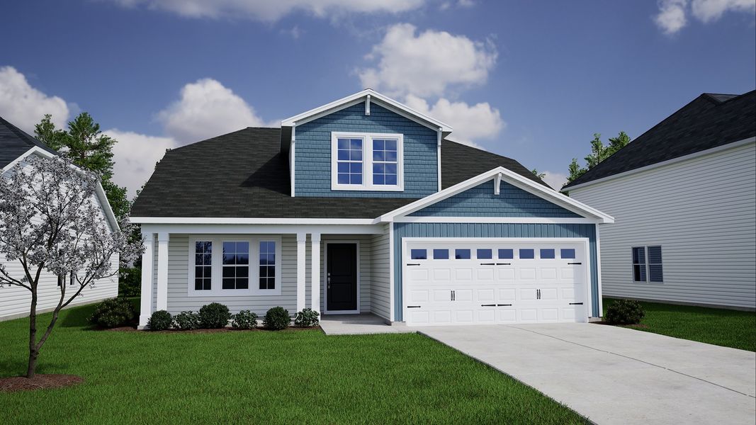 Representative exterior photo of a completed home built from the Dorchester - Genesis Value Collection by Mungo Homes in Citadel Point at Southbridge, Sneads Ferry, NC (Image 29).