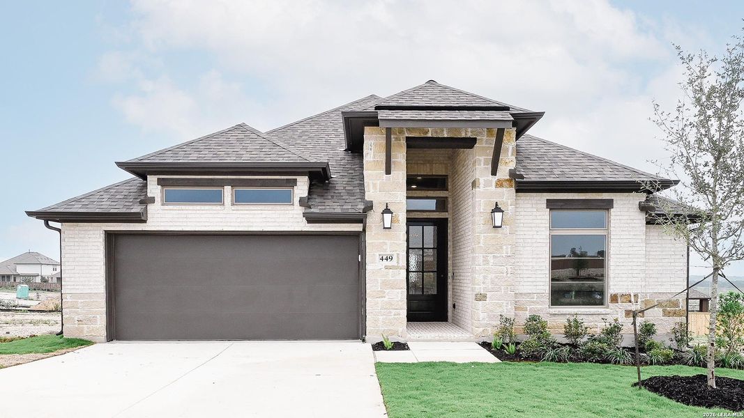 Front exterior of a new home in Mayfair, New Braunfels, TX, highlighting curb appeal (Image 21).
