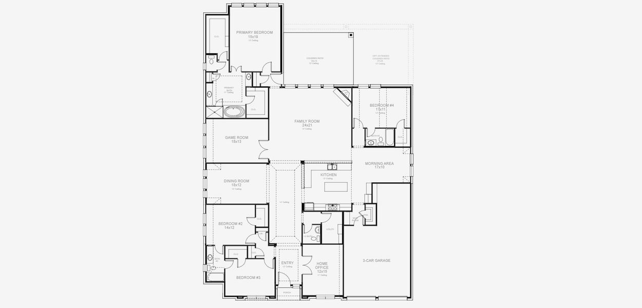 2D floor plan layout for the 3578W by Perry Homes in Sweetgrass 80', Haslet, TX (Image 5). 2D floor plan layout for the 3578W by Perry Homes in Sweetgrass 80', Haslet, TX (Image 5).