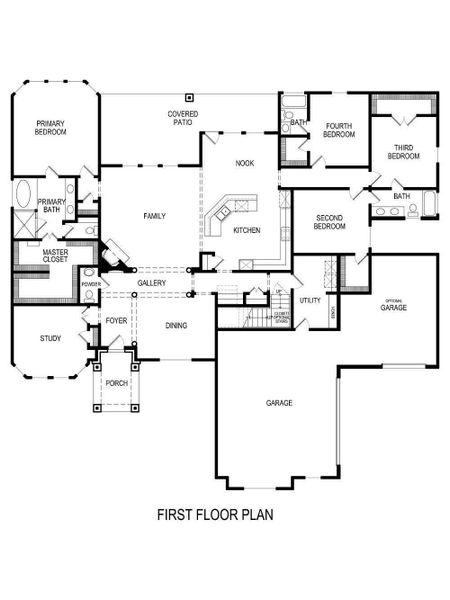 2D floor plan layout for the Worthington FS by First Texas Homes in Broadmoor Estates, Ovilla, TX (Image 4). 2D floor plan layout for the Worthington FS by First Texas Homes in Broadmoor Estates, Ovilla, TX (Image 4).