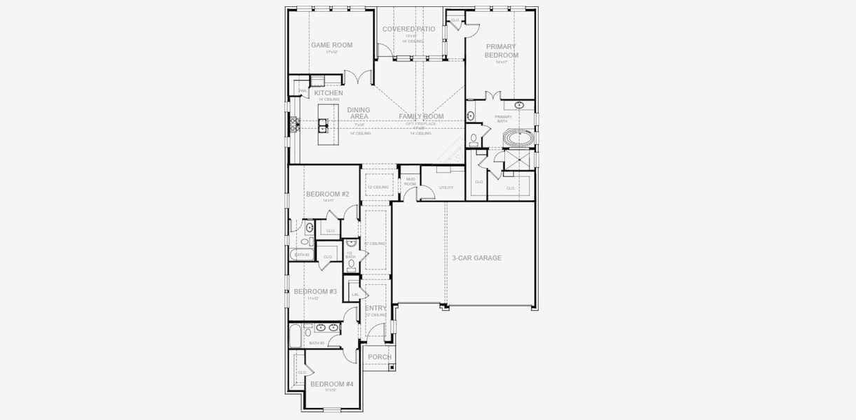 2D floor plan layout for the 2600W by Perry Homes in Ramble, Celina, TX (Image 3).