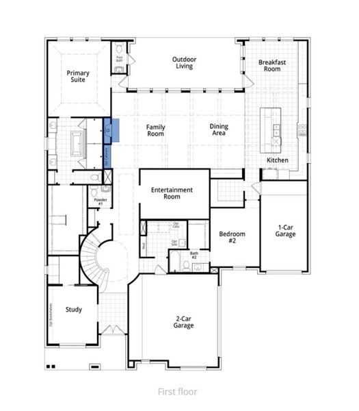 2D floor plan layout for the Lucca Plan by Highland Homes in Cambridge Crossing: 74ft. lots, Celina, TX (Image 5).