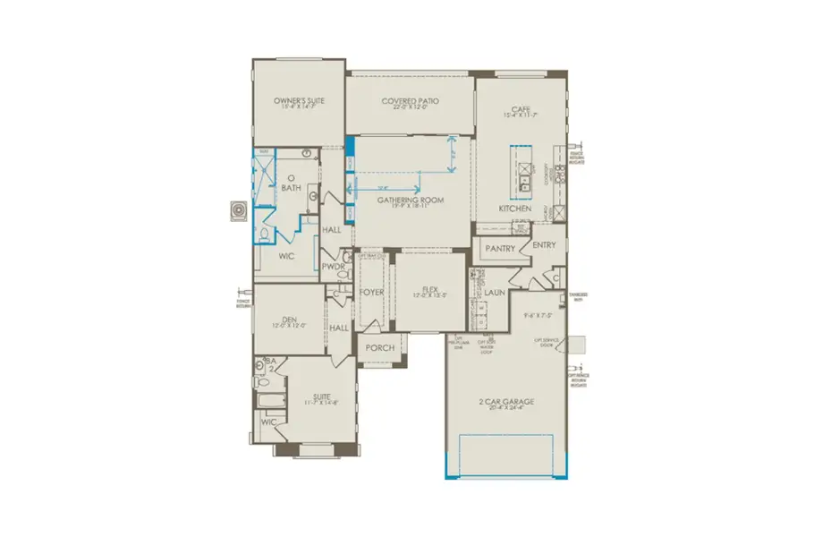 2D floor plan layout of this home in Del Webb at Rocking K, Tucson, AZ (Image 3).