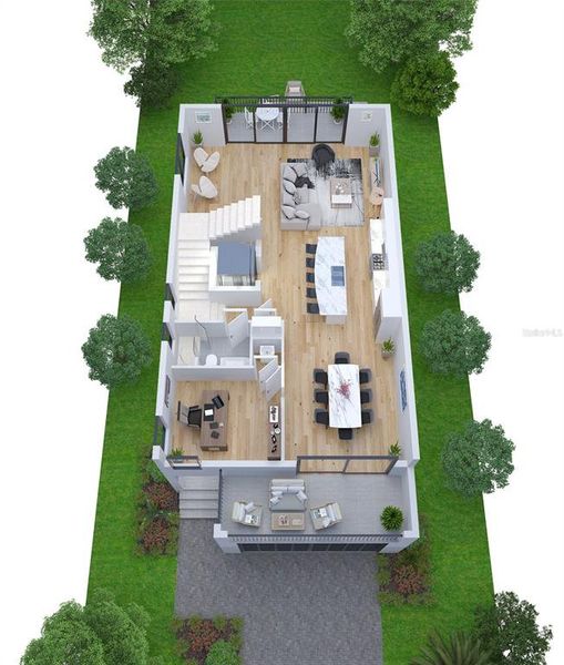 Rendering of Furnished second floor floorplan pre-construction Rendering of Furnished second floor floorplan pre-construction