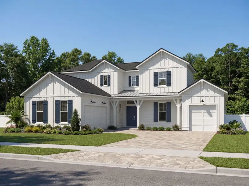 Representative exterior photo of a completed home built from the Carnegie Grand by Pulte Homes in Oakmere, Jacksonville, FL (Image 2). Representative exterior photo of a completed home built from the Carnegie Grand by Pulte Homes in Oakmere, Jacksonville, FL (Image 2).