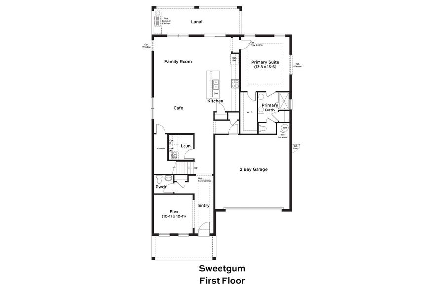 2D floor plan layout for the Sweetgum by DRB Homes in Ardisia Park, New Smyrna Beach, FL (Image 3).