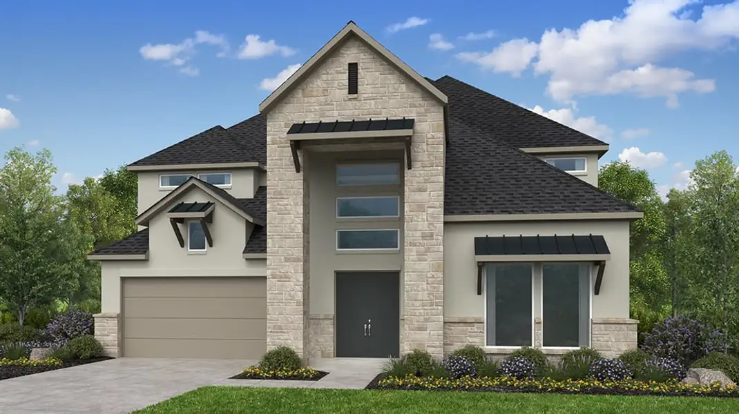 Representative exterior photo of a completed home built from the Tanner by Taylor Morrison in Blue Creek Trails, Richmond, TX (Image 3). Representative exterior photo of a completed home built from the Tanner by Taylor Morrison in Blue Creek Trails, Richmond, TX (Image 3).