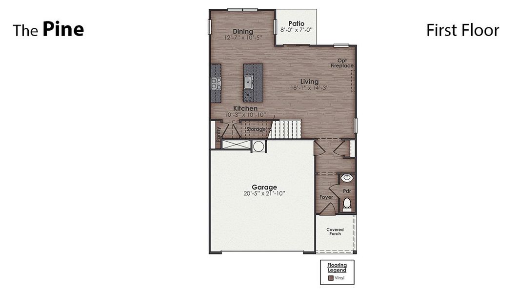 2D floor plan layout for the Pine by D.R. Horton in Bella Point, Bolivia, NC (Image 3).