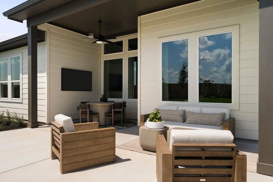 Exterior details and patio area of a home in Park Collection At Wolf Ranch, Georgetown (Image 26).