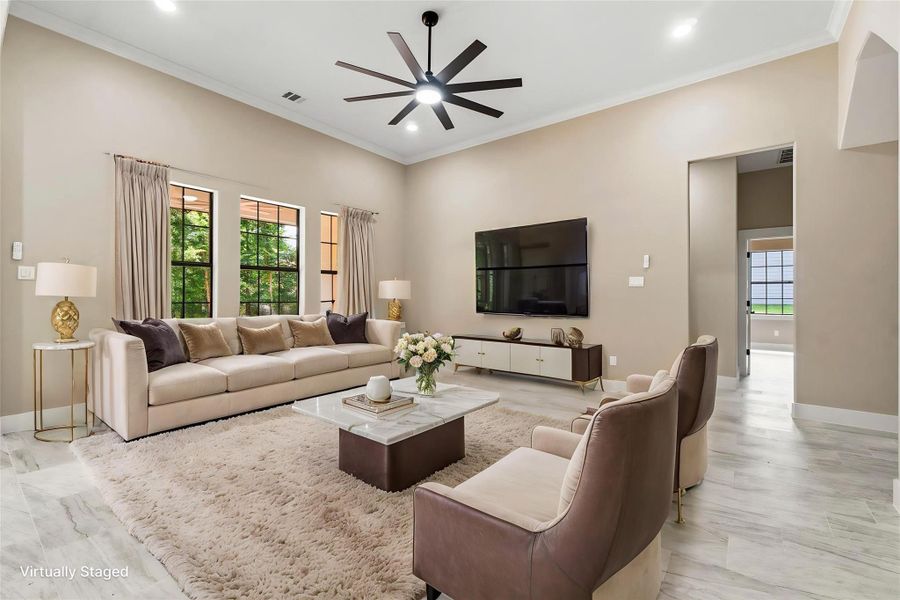Living room virtually staged. Living room virtually staged.