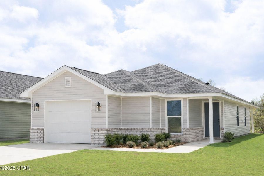 Front exterior of a new home in Fox Glenn, Panama City, FL, highlighting curb appeal (Image 1). Front exterior of a new home in Fox Glenn, Panama City, FL, highlighting curb appeal (Image 1).