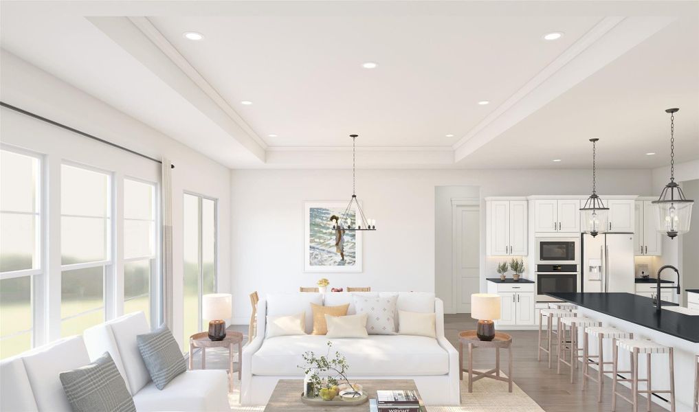 Stunning great room with ceiling treatment (*Artist rendering used for illustration purposes only.)