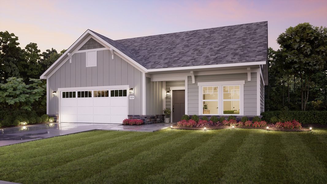 Representative exterior photo of a completed home built from the Promenade by Epcon Communities in The Courtyards at Hodges Farm, Charlotte, NC (Image 2). Representative exterior photo of a completed home built from the Promenade by Epcon Communities in The Courtyards at Hodges Farm, Charlotte, NC (Image 2).