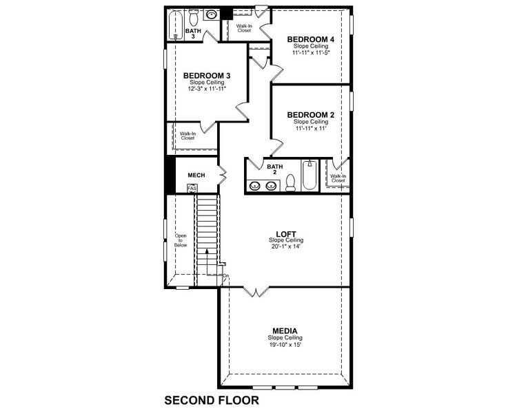 2D floor plan layout for the Sage by Beazer Homes in Cottonwood, Dorchester, TX (Image 4).