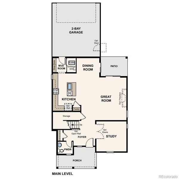 2D floor plan layout of this home in The Boulevard II Collection at Windler, Aurora, CO (Image 2).