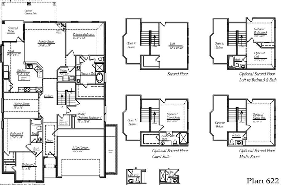 2D floor plan layout for the 622 by Long Lake Ltd. in Bradbury Forest, Spring, TX (Image 3).