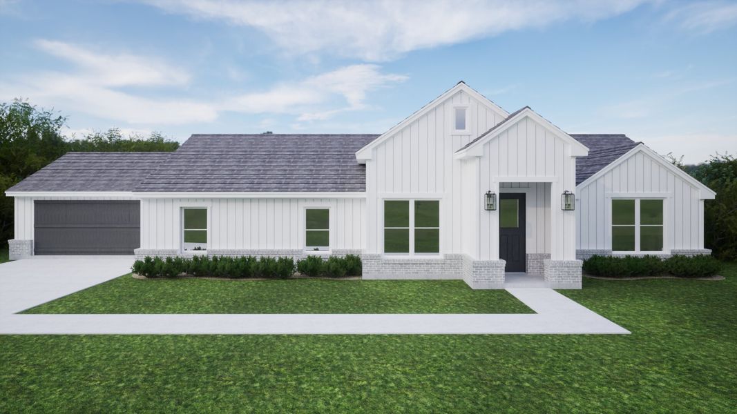 Representative exterior photo of a completed home built from the The Dahlia by Kenmark Homes in Taylor Ranch, Springtown, TX (Image 1). Representative exterior photo of a completed home built from the The Dahlia by Kenmark Homes in Taylor Ranch, Springtown, TX (Image 1).