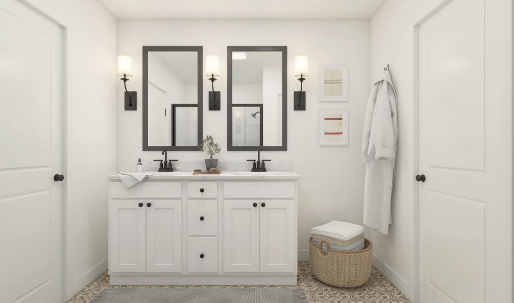 Primary bath with matte black hardware and fixtures Primary bath with matte black hardware and fixtures