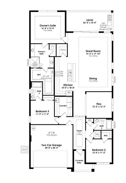 2D floor plan layout for the Madeline by Kolter Homes in Esprit at Avenir, Palm Beach Gardens, FL (Image 5).