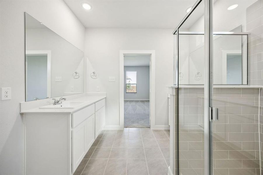 Primary Bathroom in the Masters home plan by Trophy Signature Homes – REPRESENTATIVE PHOTO