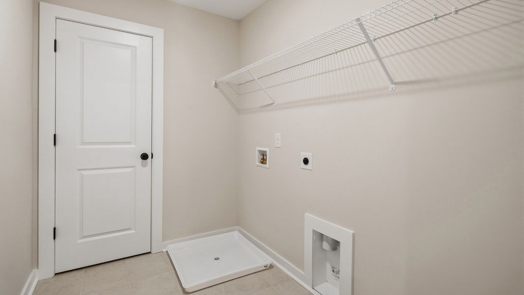 Dedicated laundry room with rack above for storage options