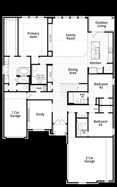 2D floor plan layout for the 232 by Highland Homes in Sandbrock Ranch, Aubrey, TX (Image 5).
