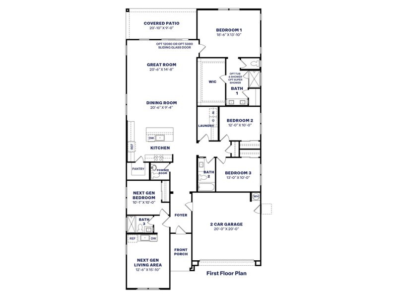 2D floor plan layout for the Cascade by D.R. Horton in Westpark, Buckeye, AZ (Image 3).